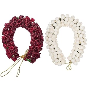 artificial flower gajra bun juda maker  hair accessories for women amp girls white amp maroon floral for wedding bridal bridesmaid amp festive decoration 2 psc