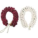 Artificial Flower Gajra Bun Juda Maker – Hair Accessories for Women & Girls, White & Maroon Floral for Wedding, Bridal, Bridesmaid & Festive Decoration (2 psc)