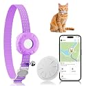 GPS Tracker for Cat, Cat Tracker Compatible with Apple Find My App (Only iOS), No Monthly Fee, Waterproof, Breakaway Collar Included, Up to 1 Year Battery, Purple