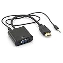 Gold Plated HDMI to VGA Adapter (Male to Female), HDMI to VGA with 3.5 mm Audio Cable, for Computer, Desktop, Laptop, PC, Monitor, Projector, Full HDTV. Black