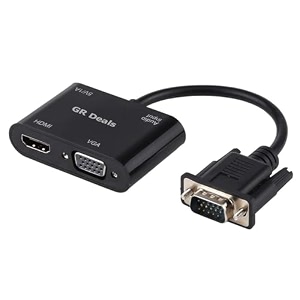 vga to hdmi vga adapter vgasplitter hdmi vga 2 out converter with charging cable and 35mm audio cable for computer desktop laptop pc monitor projector and more black