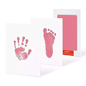grab classy safe inkless for 6-12 months baby handprint and baby footprint ink pad with imprint cards 100 non-toxic amp mess free safe for newborn baby and toddlers pink 6-12 months - 1 count