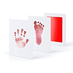 grab classy safe inkless baby handprint and baby footprint ink pad with imprint cards 100 non-toxic amp mess free safe for newborn baby and toddlers red 6-12 months - 1 count