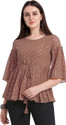 GRAB THE FAB Party Flared Sleeves Printed Women Brown Top