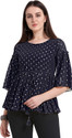 GRAB THE FAB Party Flared Sleeves Printed Women Dark Blue Top