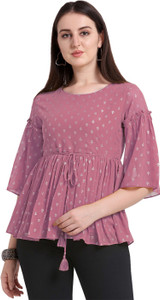 grab the fab party flared sleeves printed women pink top