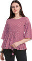 GRAB THE FAB Party Flared Sleeves Printed Women Pink Top