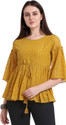 GRAB THE FAB Party Flared Sleeves Printed Women Yellow Top