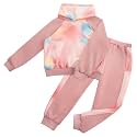 GRACE KARIN Back to School Clothes for Kids 7-8 Pullover Hoodie Sweatshirt Sweatpants Tracksuit Sportwear, Light Pink