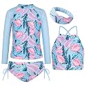 GRACE KARIN Girls Swimsuit Tankini Set Rash Guard Long Sleeve Swimsuit 4 Piece Bathing Suit Swimwear 5-14Y