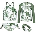 GRACE KARIN Girls Swimsuit Tankini Set Rash Guard Long Sleeve Swimsuit 4 Piece Bathing Suit Swimwear 5-14Y