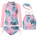 GRACE KARIN Girls Swimsuit Tankini Set Rash Guard Long Sleeve Swimsuit 4 Piece Bathing Suit Swimwear 5-14Y
