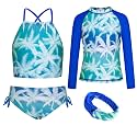 GRACE KARIN Girls Swimsuit Tankini Set Rash Guard Long Sleeve Swimsuit 4 Piece Bathing Suit Swimwear 5-14Y