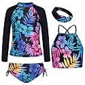 GRACE KARIN Girls Swimsuit Tankini Set Rash Guard Long Sleeve Swimsuit 4 Piece Bathing Suit Swimwear 5-14Y