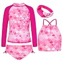 GRACE KARIN Girls Swimsuit Tankini Set Rash Guard Long Sleeve Swimsuit 4 Piece Bathing Suit Swimwear 5-14Y