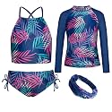 GRACE KARIN Girls Swimsuit Tankini Set Rash Guard Long Sleeve Swimsuit 4 Piece Bathing Suit Swimwear 5-14Y