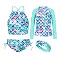 GRACE KARIN Girls Swimsuit Tankini Set Rash Guard Long Sleeve Swimsuit 4 Piece Bathing Suit Swimwear 5-14Y