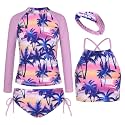 GRACE KARIN Girls Swimsuit Tankini Set Rash Guard Long Sleeve Swimsuit 4 Piece Bathing Suit Swimwear 5-14Y