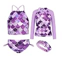GRACE KARIN Girls Swimsuit Tankini Set Rash Guard Long Sleeve Swimsuit 4 Piece Bathing Suit Swimwear 5-14Y