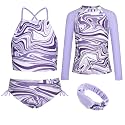 GRACE KARIN Girls Swimsuit Tankini Set Rash Guard Long Sleeve Swimsuit 4 Piece Bathing Suit Swimwear 5-14Y