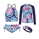 GRACE KARIN Girls Swimsuit Tankini Set Rash Guard Long Sleeve Swimsuit 4 Piece Bathing Suit Swimwear 5-14Y