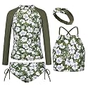 GRACE KARIN Girls Swimsuit Tankini Set Rash Guard Long Sleeve Swimsuit 4 Piece Bathing Suit Swimwear 5-14Y