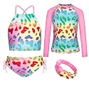 GRACE KARIN Girls Swimsuit Tankini Set Rash Guard Long Sleeve Swimsuit 4 Piece Bathing Suit Swimwear 5-14Y