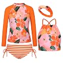 GRACE KARIN Girls Swimsuit Tankini Set Rash Guard Long Sleeve Swimsuit 4 Piece Bathing Suit Swimwear 5-14Y