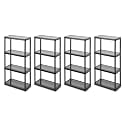 Gracious Living 4 Shelf Fixed Height Solid Light Duty Storage Unit 12 x 24 x 48 for Home, Garage, Basement, &amp; Laundry, Black (4 Pack)