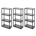 Gracious Living 4 Shelf Fixed Height Light Duty Storage Unit, Black, 3 Pack