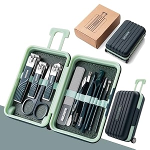 gracious mart 12pcs nail clipper manicure set pedicure care tools stainless steel women grooming kit travel case green