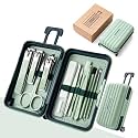 GRACIOUS MART 12pcs Nail Clipper Manicure Set Pedicure Care Tools Stainless Steel Women Grooming Kit Travel Case (PISTA)