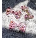 GRACIOUS MART Pack of 3 Glitter Shaker Stylist fancy Oversize Easter Pastel confetti bow Pins Hair Pin. (3 TRANSPARANT BOW)