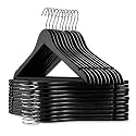 GRACIOUS MART Premium Wooden Hangers - pack of 50 - 360-Degree Rotatable Hook - Durable &amp; Slim - Shoulder Grooves - Non-Slip Lightweight Hangers for Coats, Suits, Pant and Jackets - Natural Finish (Black, 50)
