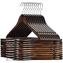 GRACIOUS MART Premium Wooden Hangers - Pack of 24-360-Degree Rotatable Hook - Durable &amp; Slim - Shoulder Grooves - Natural Finish (Walnot, 24)