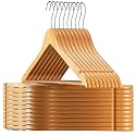 GRACIOUS MART Premium Wooden Hangers - Pack of 36 - 360-Degree Rotatable Hook - Durable &amp; Slim - Shoulder Grooves - Non-Slip Lightweight Hangers for Coats, Suits, Pant and Jackets - Natural Finish (Beige, 36)