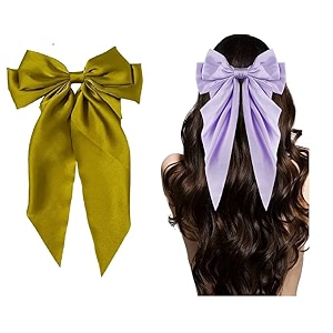 gracious mart silky satin hair barrettes clip women bow hair slides metal clips french barrette long tail soft plain hairpin holding hair accessories yellow amp purple