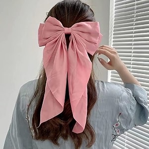 gracious mart silky satin hair barrettes women bow slides metal clips french barrette long tail soft plain hairpin holding hair accessoriespink  blue