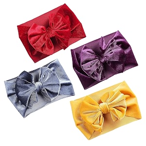 gracious mart velvet hair bows and headbands soft stretchy nylon hairbands elastic accessories newborn infant toddlers big solid bow hair bands baby girls 4 pcs velvet bands
