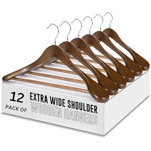 gracious mart wide shoulder wooden coat hangers space-saving and non-slip 360 swivel hook solid wood coat hangers for dress jacket coat sweater and heavy clothes walnut pack of 12