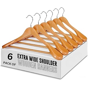 gracious mart wide shoulder wooden coat hangers space-saving and non-slip 360 swivel hook solid wood coat hangers for dress jacket coat sweater and heavy clothes beige pack of 6