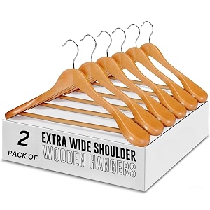 gracious mart wide shoulder wooden coat hangers space-saving and non-slip 360 swivel hook solid wood coat hangers for dress jacket coat sweater and heavy clothes beige pack of 2