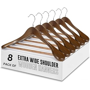 gracious mart wide shoulder wooden coat hangers space-saving and non-slip 360 swivel hook solid wood coat hangers for dress jacket coat sweater and heavy clothes walnut pack of 8