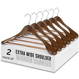gracious mart wide shoulder wooden coat hangers space-saving and non-slip 360 swivel hook solid wood coat hangers for dress jacket coat sweater and heavy clothes walnut pack of 2