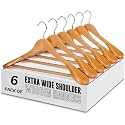 GRACIOUS MART Wide Shoulder Wooden Coat Hangers, Space-Saving and Non-Slip 360° Swivel Hook Solid Wood Coat Hangers for Dress, Jacket, Coat, Sweater and Heavy Clothes (Beige, Pack of 6)