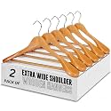GRACIOUS MART Wide Shoulder Wooden Coat Hangers, Space-Saving and Non-Slip 360° Swivel Hook Solid Wood Coat Hangers for Dress, Jacket, Coat, Sweater and Heavy Clothes (Beige, Pack of 2)