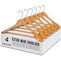 GRACIOUS MART Wide Shoulder Wooden Coat Hangers, Space-Saving and Non-Slip 360° Swivel Hook Solid Wood Coat Hangers for Dress, Jacket, Coat, Sweater and Heavy Clothes (Beige, Pack of 4)