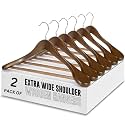 GRACIOUS MART Wide Shoulder Wooden Coat Hangers, Space-Saving and Non-Slip 360° Swivel Hook Solid Wood Coat Hangers for Dress, Jacket, Coat, Sweater and Heavy Clothes (Walnut, Pack of 2)