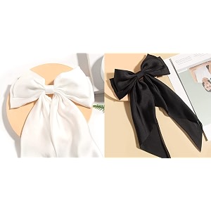 gracious martsilky satin hair barrettes women bow slides metal clips french barrette long tail soft plain hairpin holding hair accessories black  white