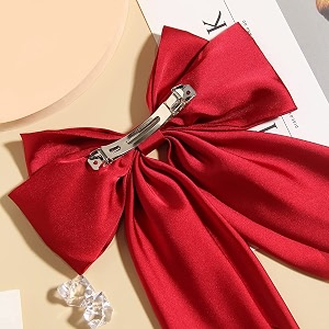 gracious martsilky satin hair barrettes women bow slides metal clips french barrette long tail soft plain hairpin holding hair accessories red  green